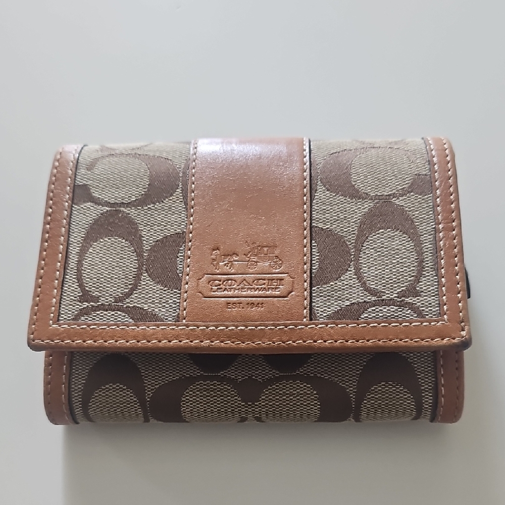 Coach Signature Brown and Tan Wallet